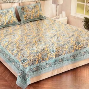 Pure cotton Printed Bedsheets for Double Bed with 2 Pillow covers (90x108 Inches) -Yellow