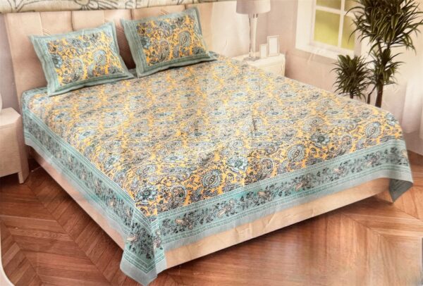 Pure cotton Printed Bedsheets for Double Bed with 2 Pillow covers (90x108 Inches) -Yellow