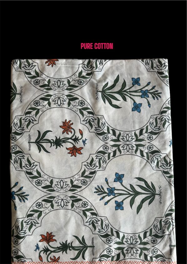 Pure cotton Printed Bedsheets for Double Bed with 2 Pillow covers (90x108 Inches) -White with orange border - Image 2