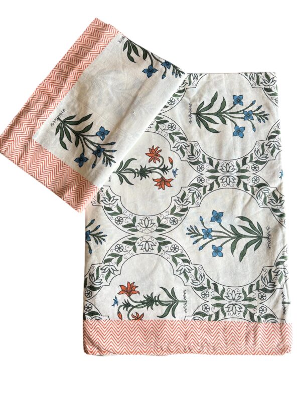 Pure cotton Printed Bedsheets for Double Bed with 2 Pillow covers (90x108 Inches) -White with orange border - Image 3