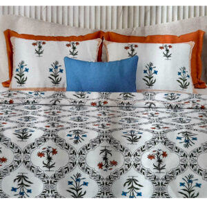 Pure cotton Printed Bedsheets for Double Bed with 2 Pillow covers (90x108 Inches) -White with orange border