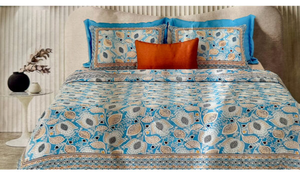 Pure cotton Printed Bedsheets for Double Bed with 2 Pillow covers (90x108 Inches) - Blue