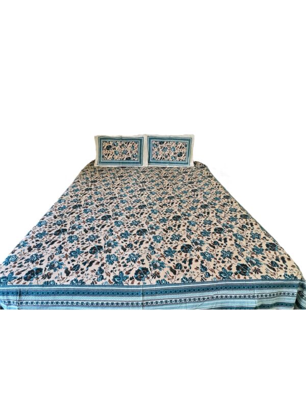 Pure cotton Blue Printed Bedsheets for Double Bed with 2 Pillow covers (90x108 Inches) - Image 2