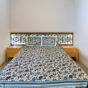 Pure cotton Blue Printed Bedsheets for Double Bed with 2 Pillow covers (90x108 Inches)