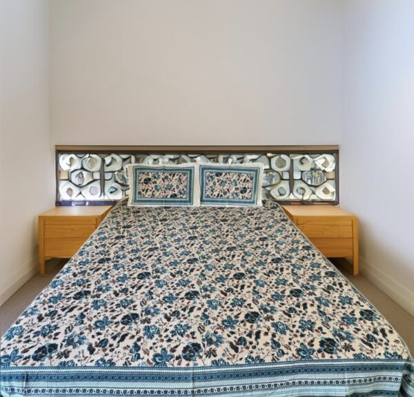 Pure cotton Blue Printed Bedsheets for Double Bed with 2 Pillow covers (90x108 Inches)