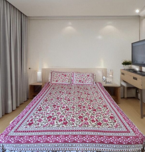 Pure cotton Blue Printed Bedsheets for Double Bed with 2 Pillow covers (90x108 Inches)- Barbie Pink - Image 3