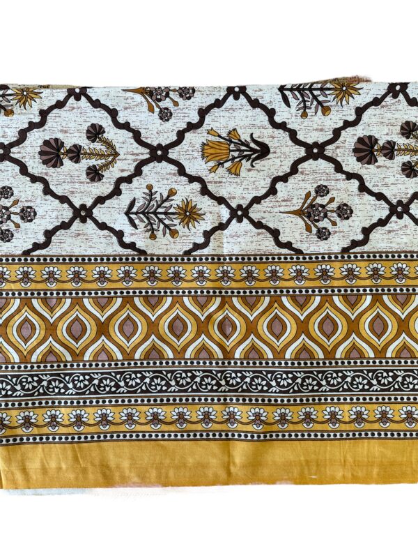 Pure cotton Bedsheets for Double Bed with 2 Pillow covers (90x108 Inches) Blocks with Yellow border - Image 4