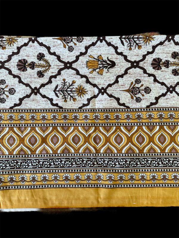 Pure cotton Bedsheets for Double Bed with 2 Pillow covers (90x108 Inches) Blocks with Yellow border - Image 2