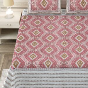 King Size Printed Cotton Premium BedSheet (108 x 108 inches) with 2 Pillow Covers- Rouge Pink