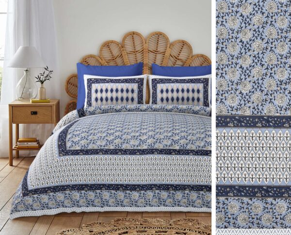 King Size Cotton Premium BedSheet (108 x 108 inches) with 2 Pillow Covers– Blue - Image 4