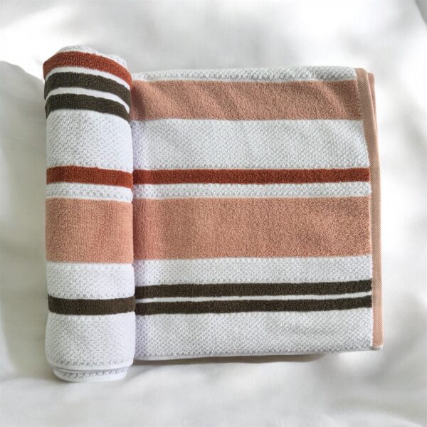 Super Premium Turkish Bath Towels, 600 GSM, 75x145 cm, Very Soft, White with Orange Stripes - Image 3