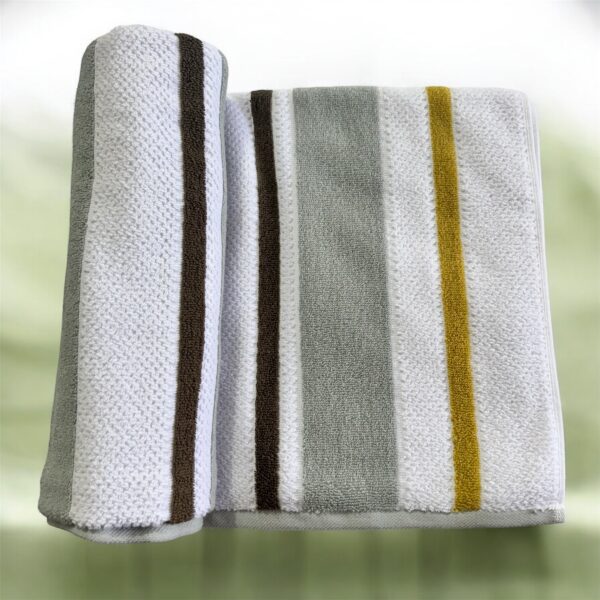 Super Premium Turkish Bath Towels, 600 GSM, 75x145 cm, Very Soft, White with Grey Stripes - Image 2