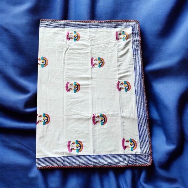 Cozy Comfort & Soft 60x90 Inch Block Print Dohar in Malmal Cotton for Baby- Baby Unicorn Print - Image 2