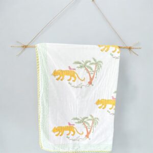 Cozy Comfort & Soft 60x90 Inch Block Print Dohar in Malmal Cotton for Baby- Tiger Print
