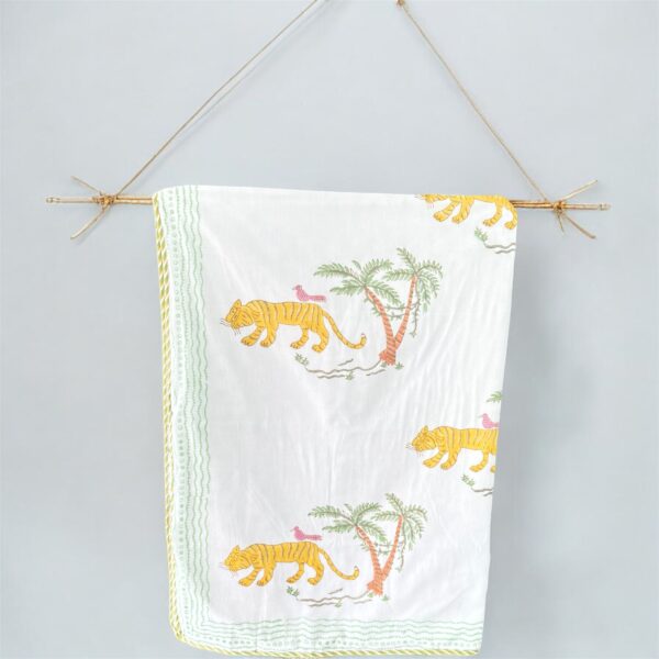 Cozy Comfort & Soft 60x90 Inch Block Print Dohar in Malmal Cotton for Baby- Tiger Print