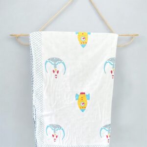 Cozy Comfort & Soft 60x90 Inch Block Print Dohar in Malmal Cotton for Baby - Rocket prints
