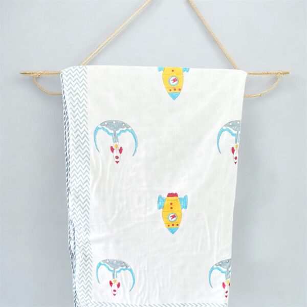 Cozy Comfort & Soft 60x90 Inch Block Print Dohar in Malmal Cotton for Baby - Rocket prints