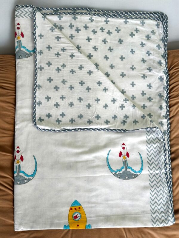 Cozy Comfort & Soft 60x90 Inch Block Print Dohar in Malmal Cotton for Baby - Rocket prints - Image 3