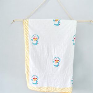 Cozy Comfort & Soft 60x90 Inch Block Print Dohar in Malmal Cotton for Baby- Doraemon Print
