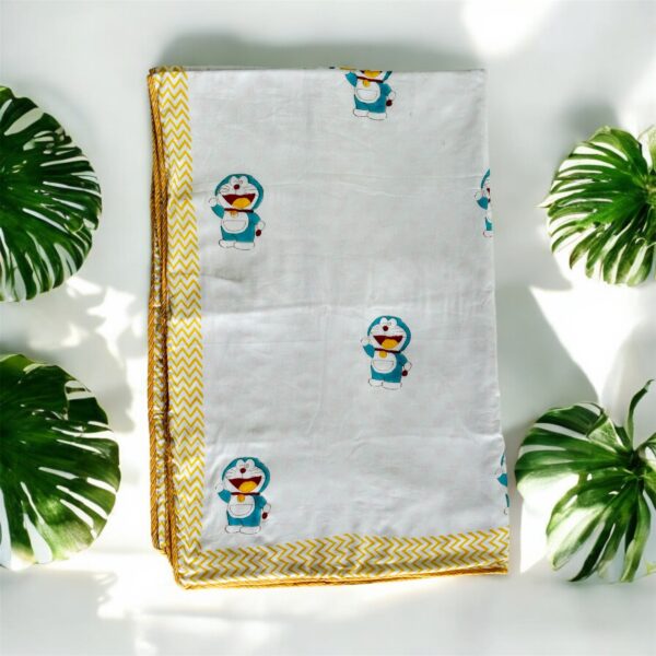 Cozy Comfort & Soft 60x90 Inch Block Print Dohar in Malmal Cotton for Baby- Doraemon Print - Image 3