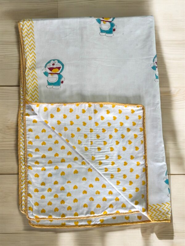 Cozy Comfort & Soft 60x90 Inch Block Print Dohar in Malmal Cotton for Baby- Doraemon Print - Image 2