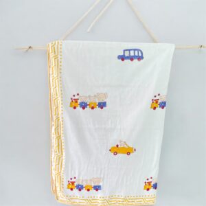 Cozy Comfort & Soft 60x90 Inch Block Print Dohar in Malmal Cotton for Baby - Cartoon prints