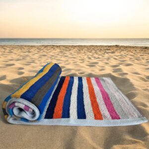 Vibrant Multi-Color Stripe Towel, Soft, Absorbent, 400 GSM, 40x175 cms (Pink)