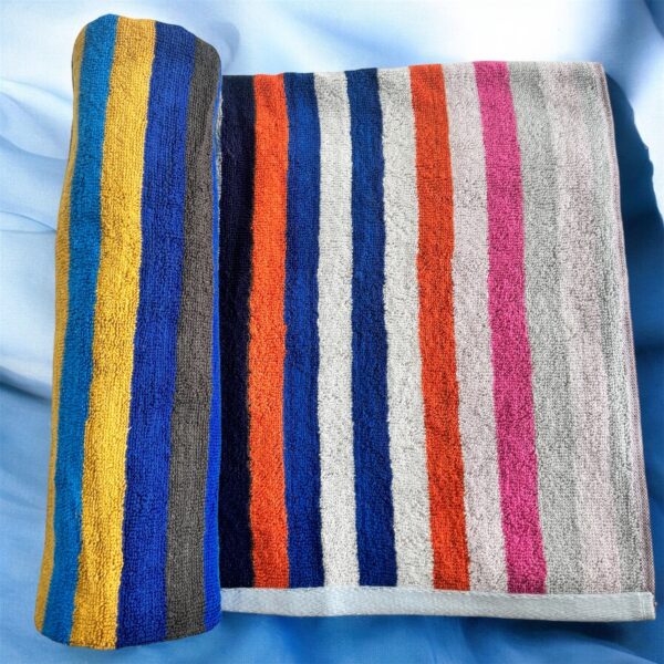 Vibrant Multi-Color Stripe Towel, Soft, Absorbent, 400 GSM, 40x175 cms (Pink) - Image 4