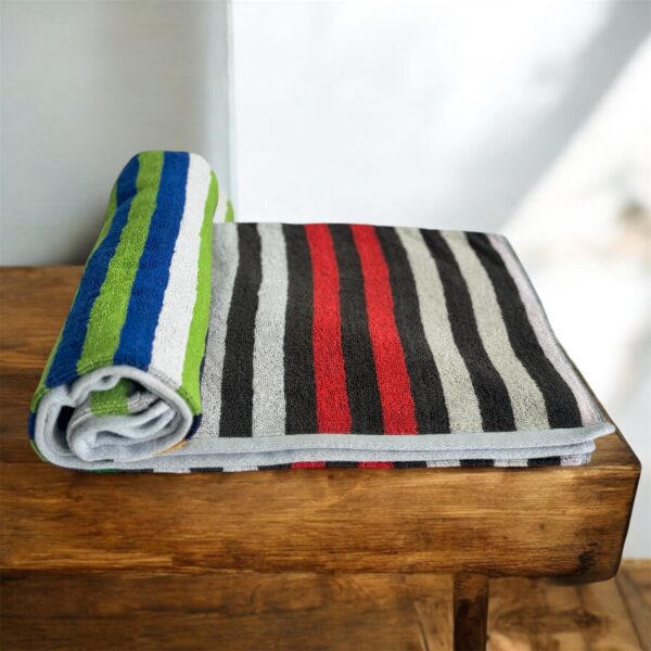 Vibrant Multi-Color Stripe Towel, Soft, Absorbent, 400 GSM, 40x175 cms (Red) - Image 2