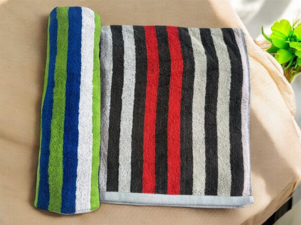 Vibrant Multi-Color Stripe Towel, Soft, Absorbent, 400 GSM, 40x175 cms (Red) - Image 4