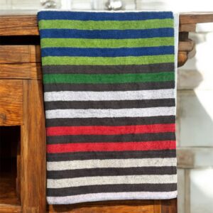 Vibrant Multi-Color Stripe Towel, Soft, Absorbent, 400 GSM, 40x175 cms (Red)