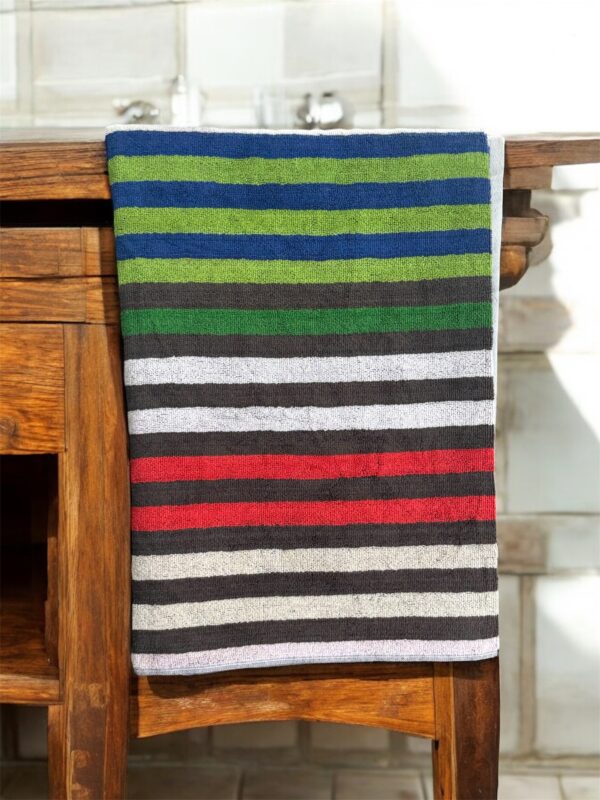 Vibrant Multi-Color Stripe Towel, Soft, Absorbent, 400 GSM, 40x175 cms (Red)