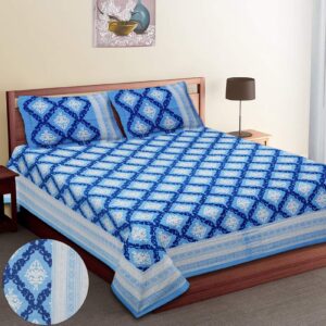 Fine Cotton Double Bedsheet with 2 Pillow Covers, Diamond Pattern, 90x108 Inches