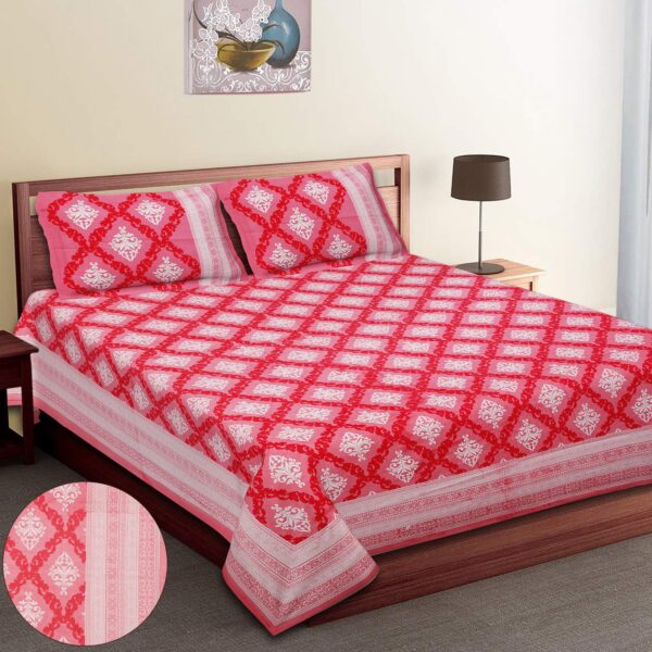 Fine Cotton Double Bedsheet with 2 Pillow Covers, Diamond Pattern, 90x108 Inches - Image 2
