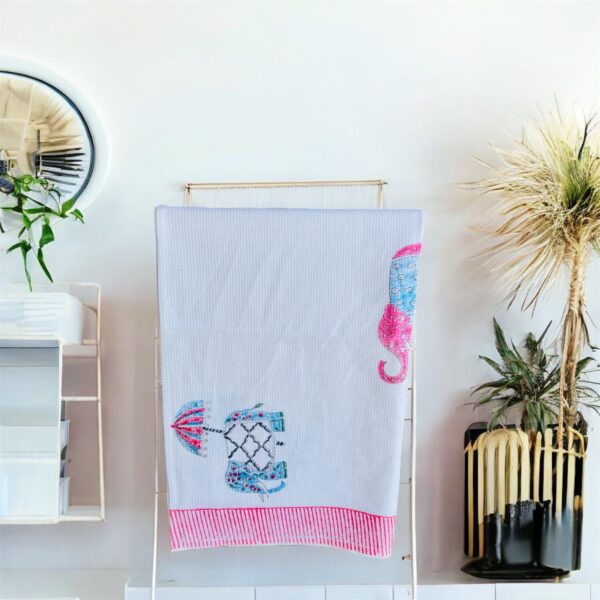 Bath Towel Pure Cotton Beautiful Hand Block Printed Waffle Fabric | Bath Towel for Men/Women | Bathroom Towel | 30x60 Inches