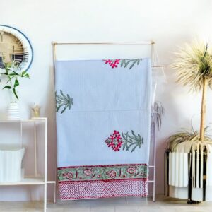 Bath Towel Pure Cotton Beautiful Hand Block Printed Waffle Fabric Maroon Border | Bath Towel for Men/Women | Bathroom Towel | 30x60 Inches
