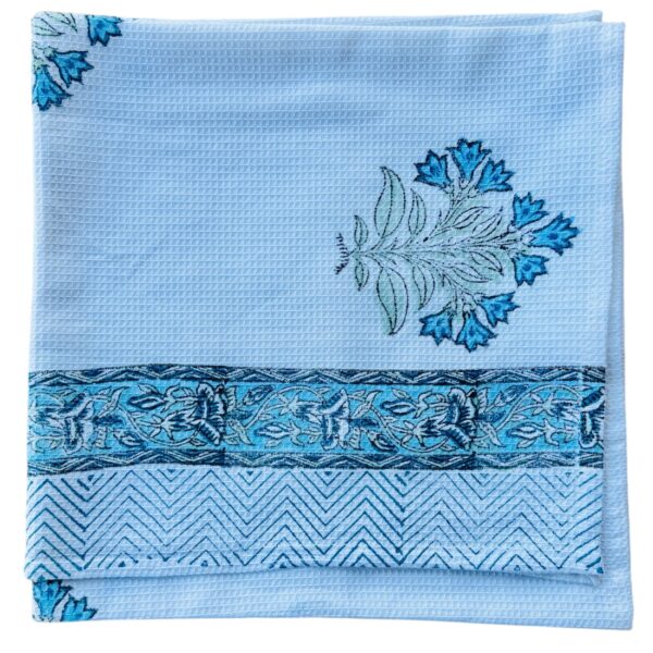 Bath Towel Pure Cotton Beautiful Hand Block Printed Waffle Fabric Blue Floral | Bath Towel for Men/Women | Bathroom Towel | 30x60 Inches - Image 4