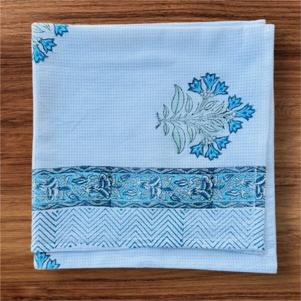 Bath Towel Pure Cotton Beautiful Hand Block Printed Waffle Fabric Blue Floral | Bath Towel for Men/Women | Bathroom Towel | 30x60 Inches - Image 2