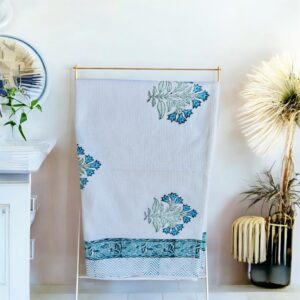 Bath Towel Pure Cotton Beautiful Hand Block Printed Waffle Fabric Blue Floral | Bath Towel for Men/Women | Bathroom Towel | 30x60 Inches