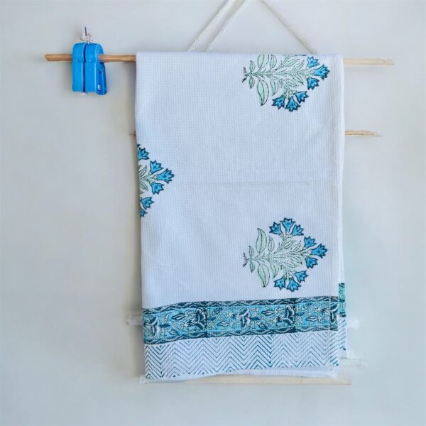 Bath Towel Pure Cotton Beautiful Hand Block Printed Waffle Fabric Blue Floral | Bath Towel for Men/Women | Bathroom Towel | 30x60 Inches - Image 3
