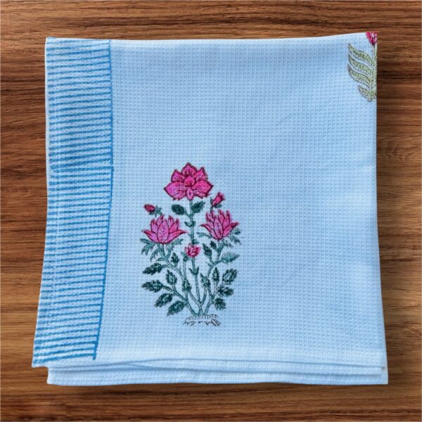 Bath Towel Pure Cotton Beautiful Hand Block Printed Waffle Fabric Floral | Bath Towel for Men/Women | Bathroom Towel | 30x60 Inches - Image 2