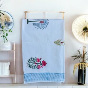 Bath Towel Pure Cotton Beautiful Hand Block Printed Waffle Fabric Floral | Bath Towel for Men/Women | Bathroom Towel | 30x60 Inches