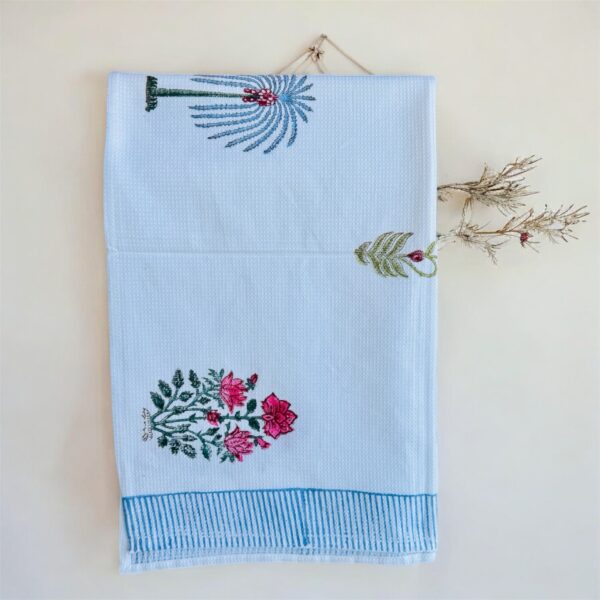 Bath Towel Pure Cotton Beautiful Hand Block Printed Waffle Fabric Floral | Bath Towel for Men/Women | Bathroom Towel | 30x60 Inches - Image 3
