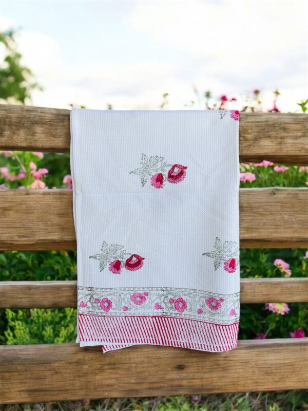 Bath Towel Pure Cotton Beautiful Hand Block Printed Waffle Fabric | Bath Towel for Men/Women | Bathroom Towel | 30x60 Inches - Image 3