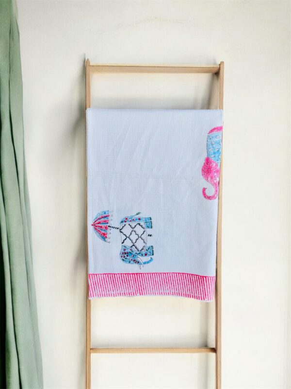 Bath Towel Pure Cotton Beautiful Hand Block Printed Waffle Fabric | Bath Towel for Men/Women | Bathroom Towel | 30x60 Inches - Image 5