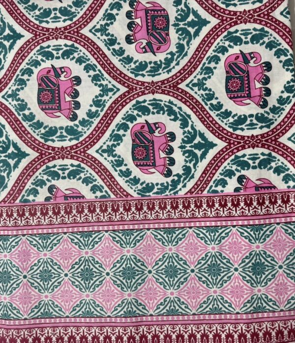 Jaipuri Cotton Elephant Print Double Bedsheet with 2 Pillow Covers, 93x108 Inches - Image 7
