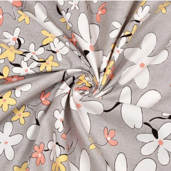 Floral Print Double Fitted Bed Sheet with 2 contrasting Pillow Covers, 72x78x12 Inches, Grey - Image 3