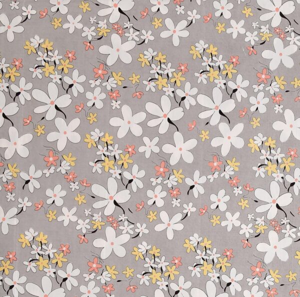 Floral Print Double Fitted Bed Sheet with 2 contrasting Pillow Covers, 72x78x12 Inches, Grey - Image 2