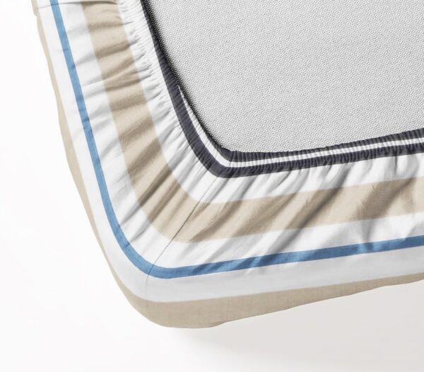 Striped Double Bed Fitted Sheet Set with 2 Floral Pillow Covers, 72x78x12 Inches, Beige - Image 3