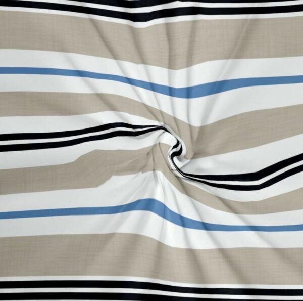 Striped Double Bed Fitted Sheet Set with 2 Floral Pillow Covers, 72x78x12 Inches, Beige - Image 2